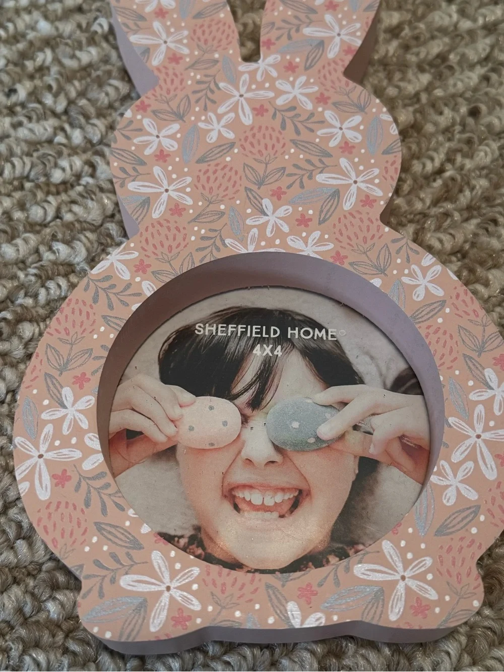 Sheffield Home Pink Floral Bunny-Shaped Picture Frame